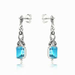 Blue Topaz Emerald-cut Earrings with Marcasite - E0042BTF